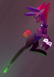 Size: 2480x3507 | Tagged: safe, artist:underpable, tempest shadow, pony, unicorn, g4, my little pony: the movie, blushing, bowtie, broken horn, bunny ears, bunny suit, clothes, cuffs (clothes), female, high res, horn, leotard, obsidian orb, solo