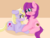 Size: 1600x1200 | Tagged: safe, artist:zlight, dinky hooves, lily longsocks, earth pony, pony, unicorn, g4, adorasocks, blushing, cute, cutiespark, dinkabetes, duo, female, lesbian, lilydorable, ship:dinkily, shipping, simple background