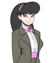 Size: 623x718 | Tagged: dead source, safe, artist:reiduran, octavia melody, human, g4, bowtie, clothes, female, humanized, long hair, looking at you, simple background, smiling, solo, suit, white background
