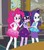 Size: 636x720 | Tagged: safe, screencap, pinkie pie, rarity, sci-twi, twilight sparkle, dinosaur, sauropod, equestria girls, g4, my little pony equestria girls: better together, school of rock, bone, clothes, cropped, crossed arms, female, geode of shielding, geode of telekinesis, glasses, hairband, magical geodes, pantyhose, ponytail, rarity peplum dress, skirt, smiling