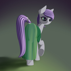 Size: 2400x2400 | Tagged: safe, artist:styroponyworks, maud pie, earth pony, pony, g4, anatomically incorrect, clothes, dress, female, high res, incorrect leg anatomy, looking back, mare, rear view, see-through, solo