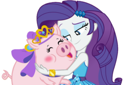 Size: 1288x873 | Tagged: safe, artist:thebar, edit, edited screencap, screencap, rarity, pig, a queen of clubs, equestria girls, g4, my little pony equestria girls: better together, background removed, blushing, bracelet, eyes closed, female, gem, hug, jewelry, not a vector, rarity peplum dress, simple background, solo, transparent background