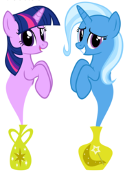 Size: 399x547 | Tagged: safe, artist:navitaserussirus, trixie, twilight sparkle, genie, asktwixiegenies, g4, female, lesbian, ship:twixie, shipping, simple background, white background