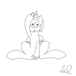 Size: 1016x1016 | Tagged: safe, artist:sketchlines, oc, oc only, oc:electrical note, alicorn, dracony, hybrid, pony, confused, one layer, solo, tapping