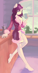 Size: 942x1800 | Tagged: safe, artist:oneofyouare, rarity, anthro, plantigrade anthro, g4, barefoot, dressing gown, feet, female, lipstick, looking at you, solo