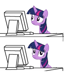 Size: 817x937 | Tagged: safe, twilight sparkle, alicorn, pony, g4, computer, computer reaction faces, computer screen, female, keyboard, mare, meme, monitor, reaction image, screen, solo, twilight sparkle (alicorn)