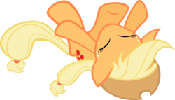 Size: 3000x1719 | Tagged: safe, artist:kalleflaxx, applejack, earth pony, pony, g4, demands, eyes closed, female, mare, on back, simple background, solo, transparent background, vector