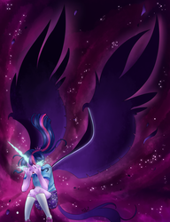 Size: 1150x1500 | Tagged: safe, artist:saiyuri-hokkaido, sci-twi, twilight sparkle, equestria girls, g4, legend of everfree, camp everfree outfits, clothes, female, midnight sparkle, shorts, solo, transformation