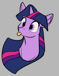 Size: 2467x3169 | Tagged: safe, artist:greyscaleart, twilight sparkle, pony, g4, :p, bust, female, gray background, high res, mare, portrait, silly, silly pony, simple background, solo, tongue out