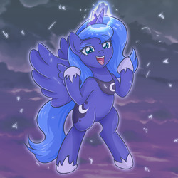 Size: 4092x4092 | Tagged: safe, artist:sumin6301, princess luna, alicorn, pony, g4, absurd resolution, cloud, cute, female, lunabetes, magic, mare, open mouth, s1 luna, smiling, solo