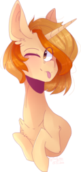 Size: 2359x4952 | Tagged: safe, artist:erinartista, oc, oc only, oc:butterscotch, pony, unicorn, bust, female, high res, mare, one eye closed, portrait, simple background, solo, tongue out, transparent background, wink