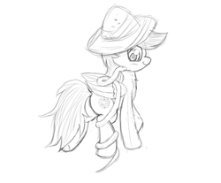 Size: 2665x2204 | Tagged: safe, artist:pzkratzer, daring do, pegasus, pony, snake, g4, butt, clothes, fluffy, hat, high res, monochrome, plot, sketch, solo