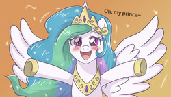 Size: 4822x2755 | Tagged: safe, artist:sumin6301, princess celestia, alicorn, pony, g4, bipedal, blushing, bronybait, crown, cute, cutelestia, daaaaaaaaaaaw, female, happy, implied straight, incoming hug, jewelry, looking at you, mare, open mouth, regalia, smiling, solo, spread wings, wings