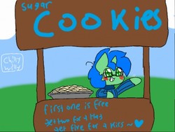 Size: 512x387 | Tagged: safe, artist:chillywilly, oc, oc only, oc:chilly willy, pony, unicorn, blushing, clothes, cookie, food, food stand, glasses, sugar cookies, sweater