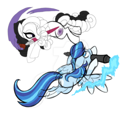 Size: 1024x922 | Tagged: safe, artist:azure-art-wave, oc, oc only, oc:azure, oc:rose, earth pony, pegasus, pony, colored sketch, female, mare, mouth hold, pencil, simple background, sketch, transparent background, watermark