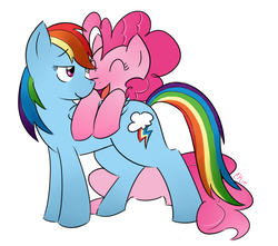 Size: 945x835 | Tagged: safe, artist:dippin-dott, pinkie pie, rainbow dash, earth pony, pegasus, pony, g4, female, folded wings, lesbian, mare, ship:pinkiedash, shipping, simple background, smiling, white background
