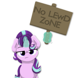 Size: 2236x2236 | Tagged: safe, artist:ljdamz1119, starlight glimmer, pony, unicorn, g4, female, frown, glowing horn, high res, holding sign, horn, levitation, lewd, lidded eyes, looking at you, magic, magic aura, mare, no fun allowed, reaction image, sign, simple background, solo, starlight glimmer is not amused, telekinesis, transparent background, unamused
