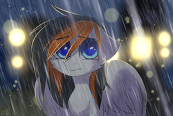 Size: 3000x2000 | Tagged: safe, artist:starlyfly, oc, oc only, oc:rainy sky, pegasus, pony, commission, crying, detailed background, female, high res, looking at you, mare, night, rain, sad, solo, wet mane, ych result