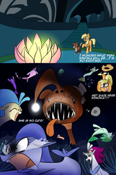 Size: 1000x1500 | Tagged: safe, artist:zouyugi, applejack, princess skystar, queen novo, winona, angler fish, earth pony, pony, seapony (g4), g4, my little pony: the movie, applejack's hat, basket, bioluminescent, blue eyes, bubble, coral, cowboy hat, crown, crying, cute, dorsal fin, eyes closed, fangs, female, fin, fin wings, fins, fish tail, floppy ears, flower, flower in hair, flowing mane, flowing tail, freckles, glowing, grammar error, grin, happy, hat, jewelry, looking at each other, looking at someone, mare, necklace, ocean, open mouth, pearl necklace, peytral, regalia, sad, seapony applejack, seaquestria, seashell, seaweed, shell, skyabetes, smiling, swimming, tail, teary eyes, this will end in war, underwater, water, wings