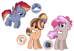 Size: 1891x1296 | Tagged: safe, artist:zomnicsadopt, oc, oc only, earth pony, pegasus, pony, female, half-siblings, magical lesbian spawn, mare, offspring, parent:applejack, parent:moondancer, parent:pinkie pie, parent:rainbow dash, parents:appledancer, parents:pinkiedancer, parents:rainbowdancer
