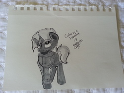 Size: 3264x2448 | Tagged: safe, artist:beardie, oc, oc only, oc:jai heart, pony, unicorn, clothes, colt, high res, hoodie, male, solo, traditional art