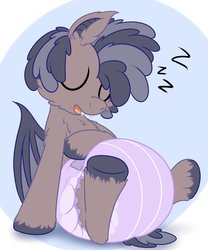 Size: 1000x1200 | Tagged: safe, artist:plinkie_poi, oc, oc only, oc:plinkie poi, bat pony, bat pony oc, diaper, non-baby in diaper, poofy diaper, sleeping, solo