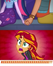 Size: 1920x2373 | Tagged: safe, edit, screencap, sci-twi, sunset shimmer, timber spruce, twilight sparkle, equestria girls, g4, my little pony equestria girls, my little pony equestria girls: better together, star crossed, angry, discussion in the comments, female, holding hands, implied lesbian, implied scitwishimmer, implied shipping, male, open mouth, reeee, reeeeeeeeeeeeeeeeeeee, shipping, shipping denied, shipping drama, straight, timbertwi