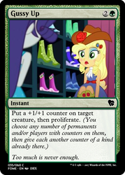 Size: 375x523 | Tagged: safe, applejack, rarity, equestria girls, g4, make up shake up, my little pony equestria girls: summertime shorts, eyeshadow, lipstick, magic the gathering, makeup, trading card, trading card edit