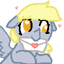 Size: 128x128 | Tagged: safe, artist:nootaz, derpy hooves, g4, cute, icon, letter, simple background, transparent background
