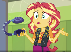 Size: 2059x1521 | Tagged: safe, screencap, sunset shimmer, equestria girls, equestria girls series, g4, overpowered (equestria girls), cropped, female, geode of empathy, headphones, solo