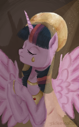 Size: 594x949 | Tagged: safe, artist:goldenleaf36, twilight sparkle, alicorn, pony, g4, crying, eyes closed, female, hooves together, mare, praying, solo, spread wings, twilight sparkle (alicorn), wings