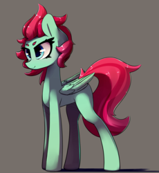 Size: 4345x4731 | Tagged: safe, artist:luxaestas, oc, oc only, oc:eucalyptus, pegasus, pony, absurd resolution, blank flank, female, gray background, mare, simple background, smiling, solo
