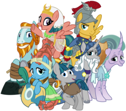 Size: 4100x3600 | Tagged: safe, artist:cheezedoodle96, flash magnus, meadowbrook, mistmane, rockhoof, somnambula, star swirl the bearded, stygian, earth pony, pegasus, pony, unicorn, g4, shadow play, .svg available, cute, female, glowpaz, group shot, healer's mask, looking at you, male, mare, mask, meadowcute, netitus, pillars of equestria, rockhoof's shovel, shield, simple background, smiling, somnambetes, stallion, svg, transparent background, vector