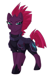 Size: 1024x1594 | Tagged: safe, artist:keikonimidnight, tempest shadow, pony, unicorn, g4, my little pony: the movie, armor, broken horn, eye scar, female, horn, lidded eyes, looking at you, scar, simple background, smiling, solo, transparent background