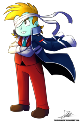 Size: 820x1260 | Tagged: safe, artist:the-butch-x, snips, human, equestria girls, g4, ace attorney, apollo justice, clothes, colored, commission, crossover, dual destinies, eyepatch, jacket, male, solo