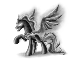 Size: 2730x2280 | Tagged: safe, artist:nightpaint12, pony of shadows, alicorn, pony, g4, shadow play, grayscale, high res, male, monochrome, open mouth, raised hoof, signature, solo, traditional art