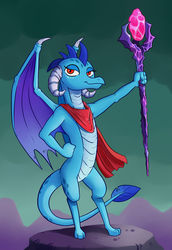 Size: 1792x2600 | Tagged: safe, artist:raph13th, princess ember, dragon, g4, bloodstone scepter, clothes, color, commission, dragoness, female, looking at you, scarf, smiling, solo