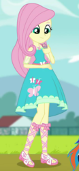 Size: 400x865 | Tagged: safe, screencap, fluttershy, rainbow dash, equestria girls, g4, my little pony equestria girls: better together, the finals countdown, clothes, cropped, cute, dress, feet, female, fluttershy boho dress, geode of fauna, legs, magical geodes, outfit catalog, sandals, skirt, sleeveless, sleeveless dress, solo