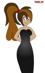 Size: 1225x2000 | Tagged: safe, artist:crazautiz, oc, oc only, oc:cupcake slash, equestria girls, g4, black dress, clothes, dress, equestria girls-ified, female, hands behind back, simple background, smiling, solo, transparent background