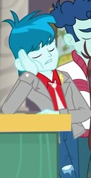 Size: 326x634 | Tagged: safe, screencap, thunderbass, equestria girls, g4, my little pony equestria girls: better together, school of rock, background human, cropped, male, sleeping