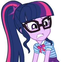 Size: 2038x2048 | Tagged: safe, artist:thebarsection, edit, edited screencap, screencap, sci-twi, twilight sparkle, equestria girls, equestria girls series, g4, star crossed, background removed, bowtie, ewww!!!, female, geode of telekinesis, glasses, high res, magical geodes, not a vector, pendant, simple background, solo, transparent background