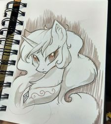Size: 3106x3456 | Tagged: safe, artist:hioshiru, princess celestia, alicorn, pony, g4, bust, female, frown, high res, looking at you, mare, slit pupils, solo, traditional art