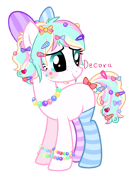 Size: 2128x2775 | Tagged: safe, artist:elskafox, oc, oc only, earth pony, pony, bow, bracelet, clothes, decora, freckles, hairclip, harajuku, high res, jewelry, necklace, simple background, socks, solo, striped socks, transparent background