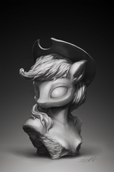 Size: 900x1350 | Tagged: safe, artist:assasinmonkey, applejack, earth pony, anthro, g4, bust, female, monochrome, sculpture, solo, traditional art