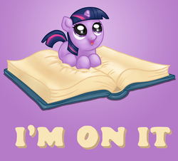 Size: 900x814 | Tagged: safe, artist:assasinmonkey, twilight sparkle, pony, g4, book, cute, female, filly, filly twilight sparkle, ponyloaf, purple background, simple background, solo, that pony sure does love books, twiabetes, younger