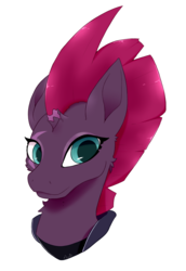 Size: 1011x1471 | Tagged: safe, artist:masc0t361, tempest shadow, pony, unicorn, g4, my little pony: the movie, broken horn, bust, eye scar, female, horn, mare, portrait, scar, smiling, solo