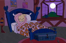 Size: 3973x2641 | Tagged: safe, artist:walliscolours, fluttershy, pony, g4, bedroom, night, sleeping