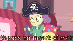Size: 1920x1080 | Tagged: safe, edit, edited screencap, screencap, lily pad (g4), equestria girls, equestria girls series, g4, pinkie sitting, child, female, hat, image macro, meme, pirate hat, solo, young