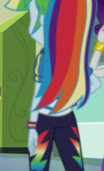 Size: 438x720 | Tagged: safe, screencap, rainbow dash, a queen of clubs, equestria girls, equestria girls series, g4, clothes, cropped, female, pants, rear view