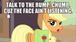 Size: 600x337 | Tagged: safe, edit, edited screencap, screencap, applejack, g4, the last roundup, butt, female, image macro, meme, memeful.com, plot, solo